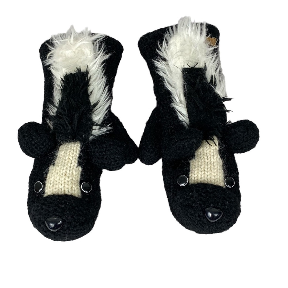 KNITWITS Made in Nepal Wool Blend Knitted ‘Skunk’ Mittens, Black/White